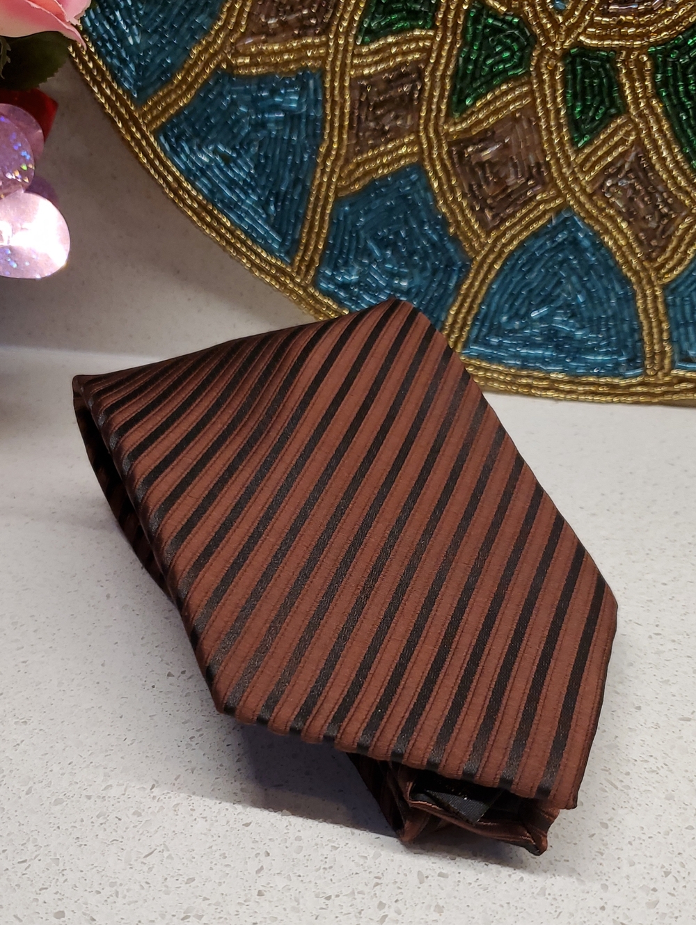 ERMENEGILDO ZEGNA 100% SILK Brown and Black Diagonal Striped Tie